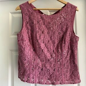 Anthropologie Mauve Lace Sleeveless Blouse Size 10